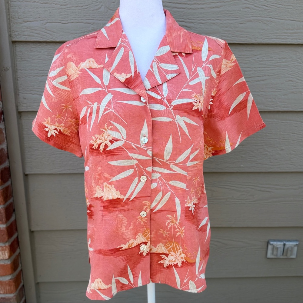 Tommy Bahama 100% Silk Floral Camp Shirt Short Sleeves Orange Vacation Resort - Picture 11 of 11